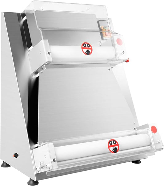 4-16" Electric Pizza Dough Roller Sheeter, 370W 110V Commercial Pizza Press, Stainless Steel Adjustable Thickness Dough Machine for Bakeries, Pizza Shops, Restaurants