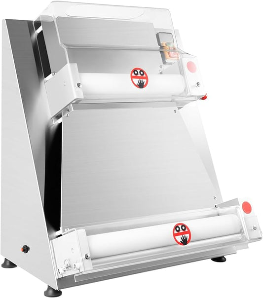 Commercial Pizza Dough Roller Sheeter, 370W Stainless Steel Dough Press for 4"-16" Pizzas, Automatic Pizza Dough Round Processing Equipment Dough Machine w/Adjustable Thickness for Bakeries Pizzerias