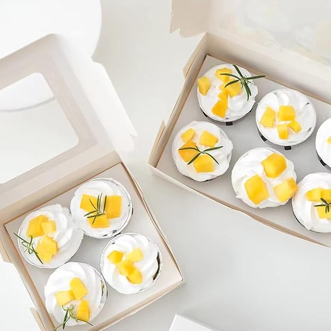 30 Pack Cupcake Boxes Bulk with Clear Display Window Hold 6 Standard Cupcakes, Disposable Food Grade White Cupcake Carrier Cupcake Container, Perfect for Cupcakes Muffins Cookies Pastries