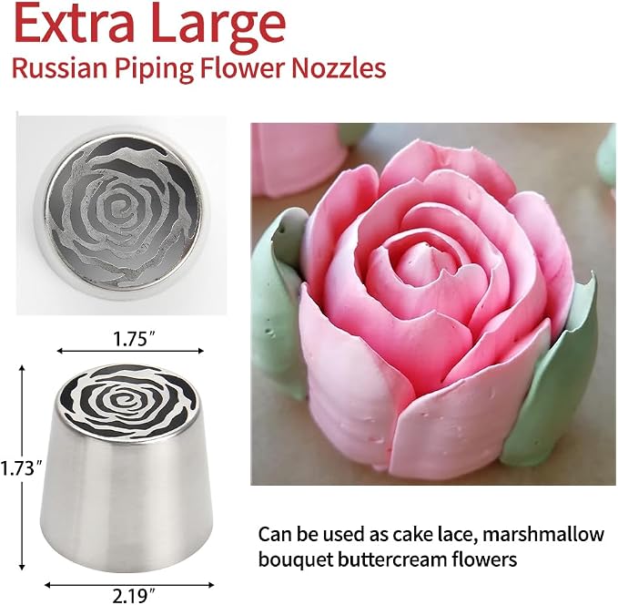 Extra Large Russian Piping Tips - Stainless Steel Flower Nozzles Set for Cake Decorating, Rose & Floral Icing Tips for Cupcakes, Cookies Professional Baking Tools (XXL, Style 46)