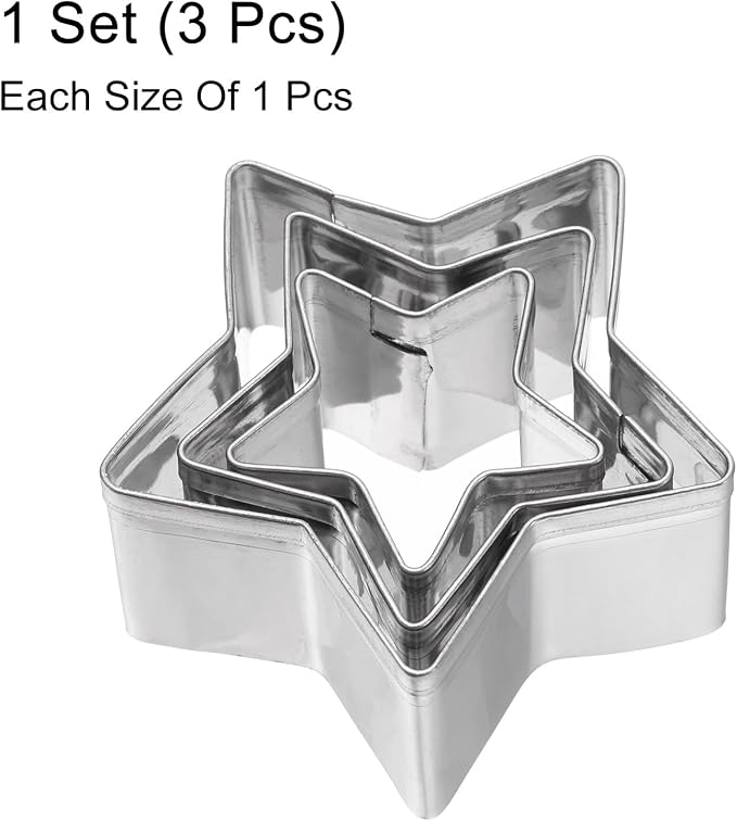 HARFINGTON 3Pcs Star Cookie Cutters Set Assorted Sizes Stainless Steel Five-Pointed Star Cookie Cutters Biscuit Mould for Pastry Fondant Cake Cookie