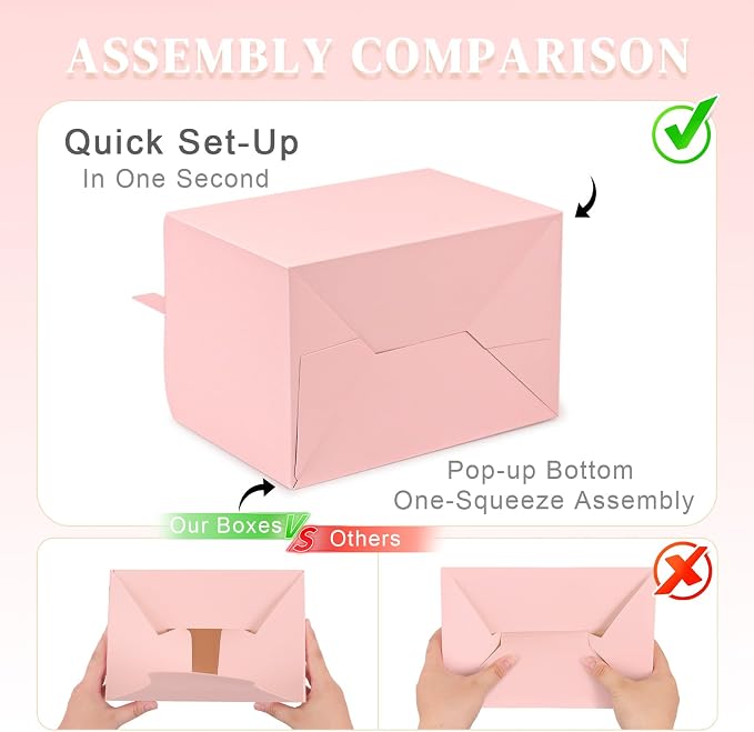TryDrem 50 Pack Large Gable Boxes with Handles, 9x6x6 Inch Spacious Capacity Party Favor Boxes, Pink Treat Box for Gifts, Bread, Cookies, Lunch, Bakery, Wedding, Birthday, Picnic