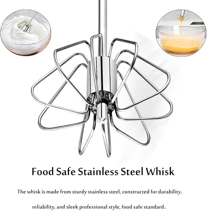 Stainless Steel Semi-Automatic Egg Whisk Set, 2PCS Hand Push Rotary Manual Mixer for Cooking, Whisking, Beating and Stirring (10&12 Inch)
