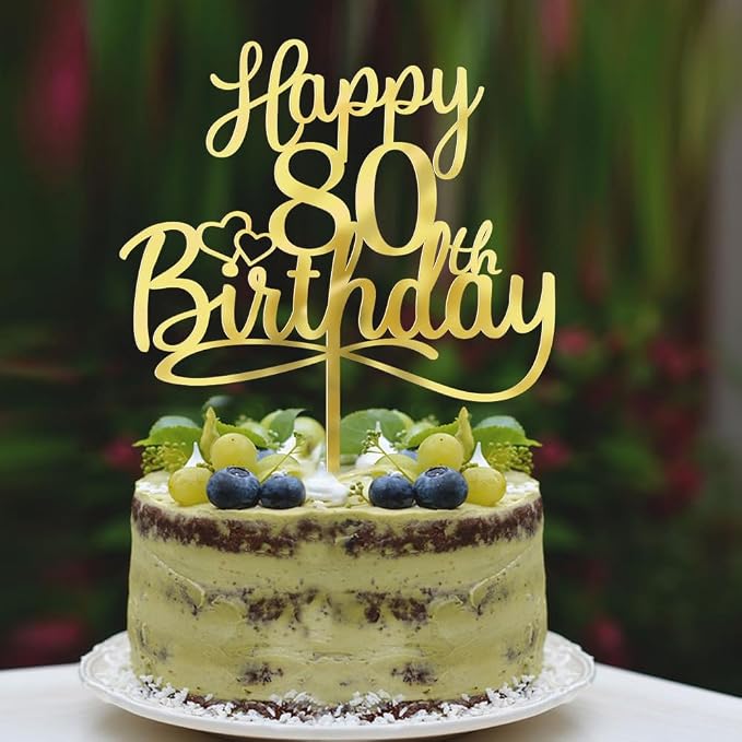 Sleyberoy Acrylic Happy 80th Birthday Cake Topper- Hello 80,Cheers to 80 Years,80th Anniversary/Birthday Party、 men and women Happy eighty Birthday Selected cake decoration (80th)