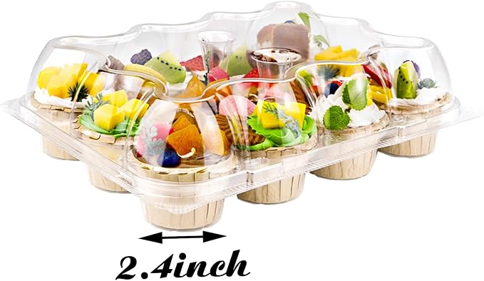 12 Counts x 15 Sets Cupcake Containers 12 Count Cupcake Boxes Plastic Cupcakes Carrier Holders for Clear Plastic Disposable Cupcakes Containers with Detachable Tall Lid
