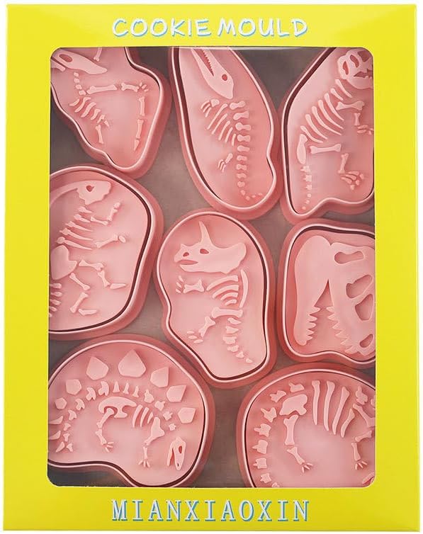 Dinosaur Fossil Cookie Cutters,Plastic Dino Cookie Stamps,Animal Biscuit Mould Press,Animals Cookie Mould Set,Baking Kitchen Tools (Dinosaur Fossil)