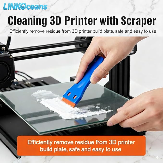 Plastic Razor Blade Scraper 2 Pack, 100 Blades, Storage Case | Adhesive & sticker remover for glass, car windows, 3D printer beds, decals, labels, caulk & gaskets; non-scratch