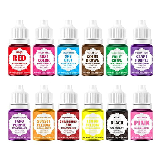 Food Coloring - Concentrated Liquid Food Coloring Set - Neon Liquid Food Color Dye for Baking, Decorating, Icing, Cooking, Slime Making Kit and DIY Crafts, 6ml Bottles (0.2 Fl. Oz) (0.2 Fl. Oz(Pack of 12))