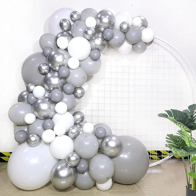 Voircoloria 130pcs Gray Balloons Different Sizes 18" 12" 10" 5" Pastel Gray Balloons for Boys Girls Birthday Baby Shower Gender Reveal Wedding Decorations