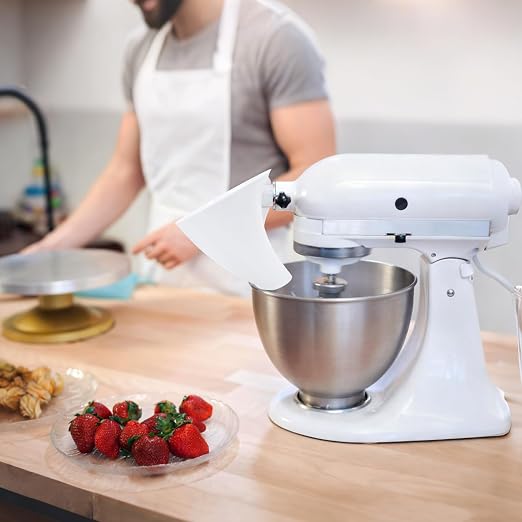 Flour Funnel Attachment for KitchenAid Stand Mixer, Hands-Free No-Spill Pouring Shield for Tilt-Head 4.5 & 5 Qt Bowls (KSM150), Dishwasher Safe Baking Accessory for Dry & Liquid Ingredients (White)