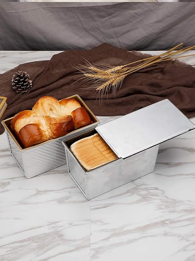 Pullman Loaf Pan with Lid Aluminumed Steel Pullman Loaf Pan Commercial Grade Non Stick Bread Pan with Lid (13x4.3x4.8in)
