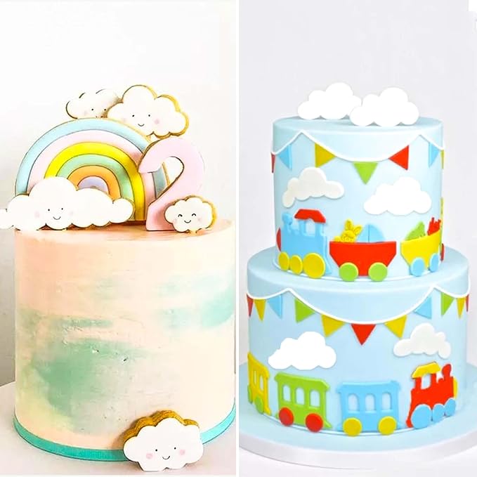 CEYAZYE 5PCS Cloud Fondant Cutter, Cake Cookie Sugar Craft Mold | Plastic Fluffy Cloud Cutter Shapes Molds, Different Cake Decorating Tools Pattern for Creative Baking and Crafts
