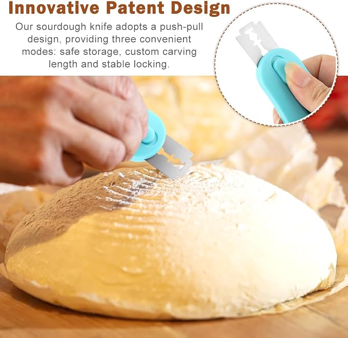 2PCS Bread Lame, Magnetic & Extractable Sourdough Scoring Tool with Safety Lock, Bread Dough Cutter Dough Scoring Tool for Baking, Include 12 Razor Blades & Pattern Guide Booklet