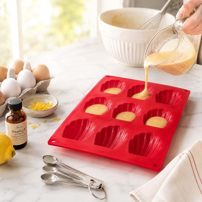Mrs. Anderson's Baking Silicone Madeleine Cookie Pan, 9 Cup, European-Grade Silicone Bakeware, For Madeleine Cookies And Shell-Shaped Pastries