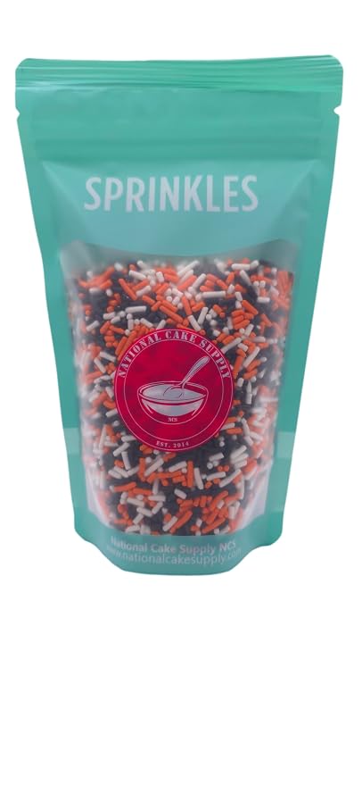 NCS Cincinnati Game Day Orange, Black & White Jimmies Edible Sprinkles – Cupcake, Cake & Cookie Decorations, 7 oz