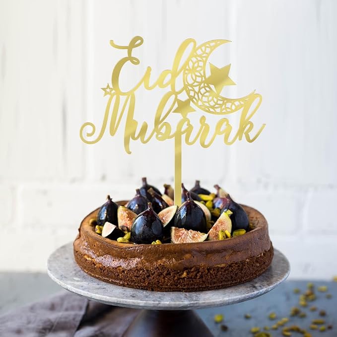 Acrylic gold Eid mubarak Cake Topper, Muslim Islam Eid Festival Party Decorations - Wedding/Baby Shower/Birthday Party Decorations
