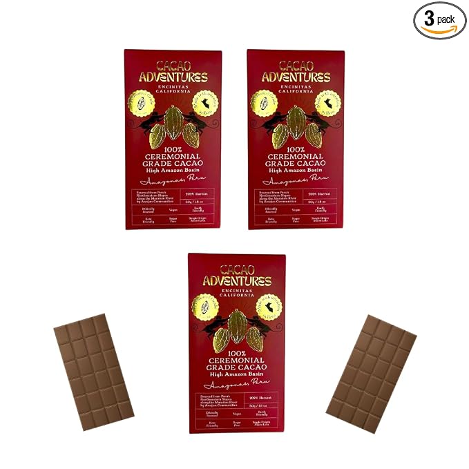Cacao Adventures - 100% Pure Ceremonial Grade Cacao Bar | Wild Strains | Ethically Sourced Sustainably Grown | (1.76 oz - Pack of 3)