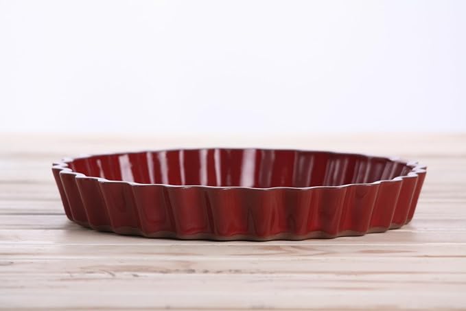 Willow Ceramics Tart Dish, 8 inch Diameter, Running Dachshund Tart Dish Design, Fluted Quiche/Pie Pan, 20oz Volume, Handmade (Red)