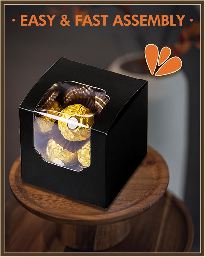 Bakepacker Auto-pop up Cupcake Boxes 100-Packs Individual Cupcake Container Black 3.5" x 3.5" x 3.5" Single Cupcake Boxes