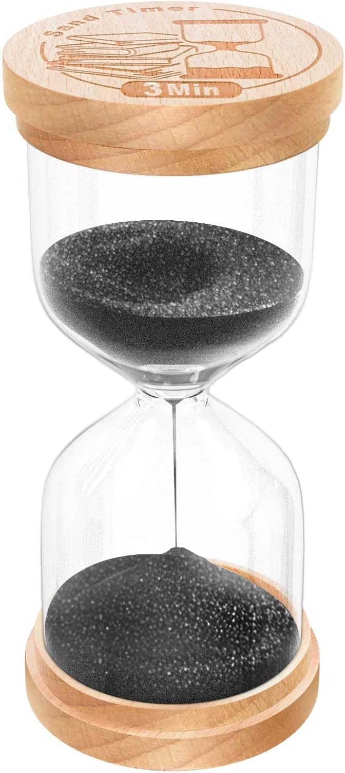 Wooden Hourglass Sand Clock, Small Wood Black 3 Min Hour Glass, Three Minutes Sandglass for Brushing Teeth, Reloj De Arena,Office Classroom, Game, Kitchen, Home