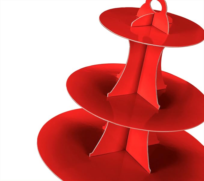 YLDW Cupcake Stand, 3-Tier Cupcake Stand Display, Cardboard Cup Cake Tower Stand, Disposable Dessert Stand for Birthday Tea Party Baby Shower Treat Decorations, Red
