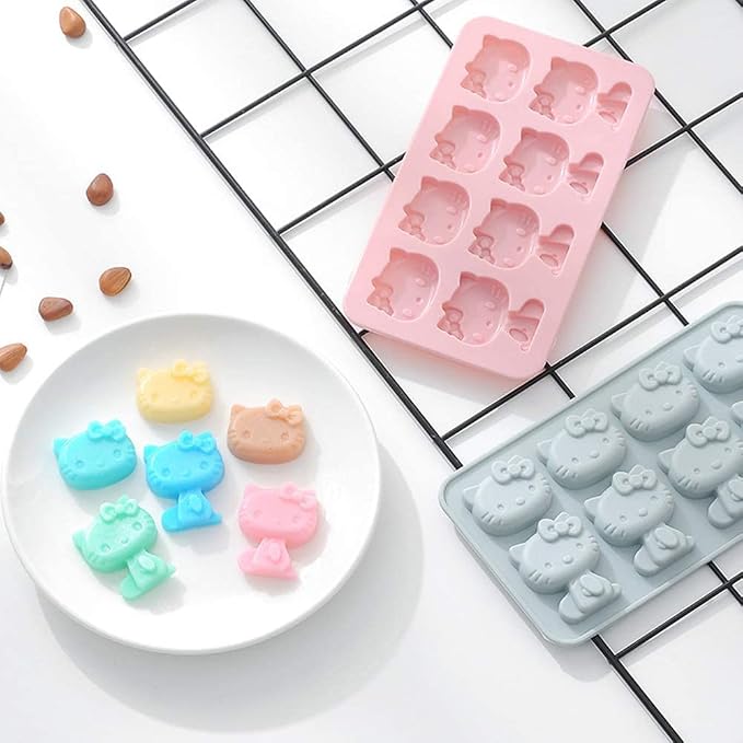 INKU Hello Kitty Silicone Molds 2Packs Fondant hello kitty mold Cake Mold,Ice Mold,Chocolate tray for Sugarcraft, Birthday Cake Decoration