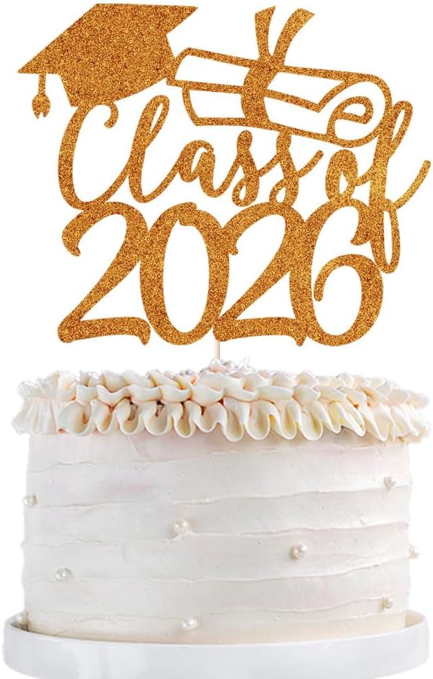 Gold Class of 2026 Congrats Grad Cake Topper Glitter Graduation Party Supplies - High School College Graduates -College Graduate Cake Topper Decorations (Class of 2026 orange)
