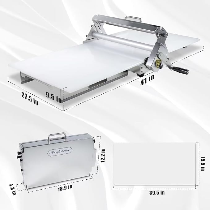 40.9''x15.5" Folding Dough Sheeter with Sheeter Board Manual Dough Roller Machine Stainless Steel Sheeter Thickness Adjustable,Suitable for home and commercial use