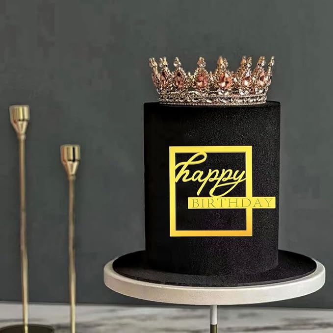 Acrylic Cake Topper Happy Birthday Cake Toppers Happy Birthday Cupcake Toppers Hollow Frame Cake Decorations for Women Men Cupcake Decorations for Cakes Cupcakes Party Supplies