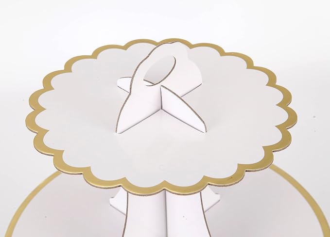 YLDW Cupcake Stand with Lace Trim, 3-Tier Cupcake Stand Display, Cardboard Cup Cake Tower Stand, Disposable Dessert Stand for Birthday Tea Party Baby Shower Treat Decorations, White