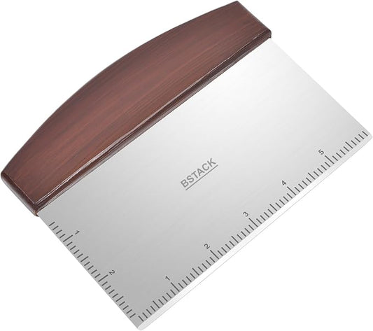 Bench Scraper Stainless Steel Dough Scraper with Ergonomic Wooden Handle Vegetable Chopper for Multipurpose Kitchen use for Pizza, Bread and Cookie Dough Cutter.