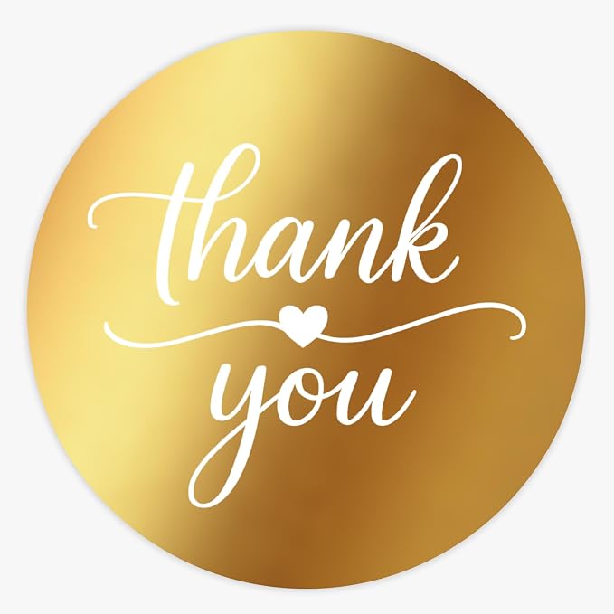 1.5 Inch Round Gold Foil Thank You Stickers – 204 Pcs Elegant Thank You Stickers for Packaging, Small Business, Envelope Seals, Bakery, Wedding Favors