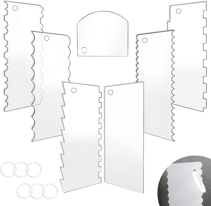 7 PCS Cake Scraper Set, Clear Acrylic Cake Smoother Scraper, Clear Cake Combs, Multi-Shape Edges with Connector Rings, for DIY Icing Frosting Buttercream, Baking Tool Kit