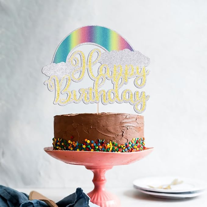 Rainbow Happy Birthday Cake Topper，Baby Shower Cake Decorations,for Colorful Birthday/Kids’ Party Cake Topper Decoration Supplies (rainbow)