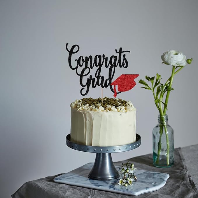 Congrats Grad Cake Topper,2026 Graduation Cake Topper, Congrats Grad Decorations,2026 High School/College/Senior Graduation Party Decorations Supplies. (Congrats Grad Black red)