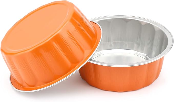 Beasea Disposable Ramekins for Baking, 8 oz 50 Pack Aluminum Foil Cups with Lids, Disposable Creme Brulee Muffin Cupcake Baking Cup Mini Pudding Cups for Party Wedding Birthday - Orange