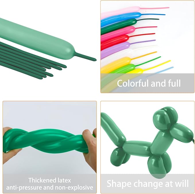 260 Balloons, 50pcs Dark Green Long Balloons for Arch, Animals Kit, Twisting