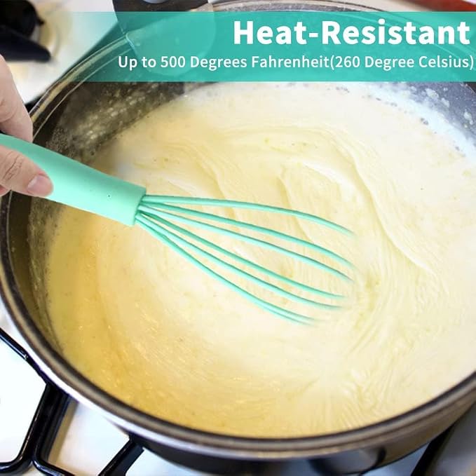 5 Pcs Silicone Mini Whisk - Stainless Steel Dough Whisk, Non Stick Hand Tiny Balloon Wire Whisk, Milk Egg Frother for Blending, Whisking, Beating, Stirring, Baking