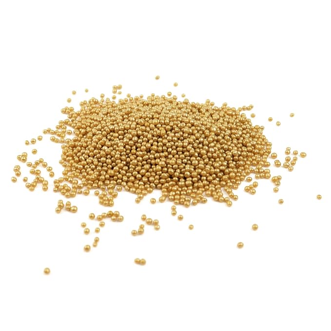O'Creme Gold Dragees Cake Decorating Supplies for Bakers: Cookie, Cupcake, & Icing Toppings, Bright Metallic Sphere Sprinkles Decoration, Decorating Sugar Balls Accents (3mm, 1 Pound) Not-Toxic, Non-Edible
