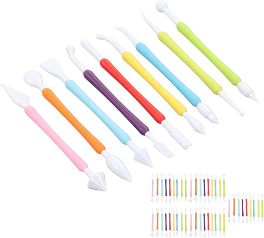 Fydun 45 Pieces Cake Decorating Tools, Rainbow Color PP Cake Carving Knife Tool Baking Fondant Modeling Sculpting Nine Piece Set Set Double End Design Colorful Kit for DIY Baking