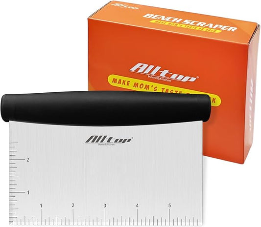 ALLTOP Bench Scraper & Chopper for Kitchen - Ideal Baking Essential Utensil,Stainless Steel Pastry/Dough/Food Cutter Tool for Cake Pizza Bread,Cooking - 1 Pack,Black
