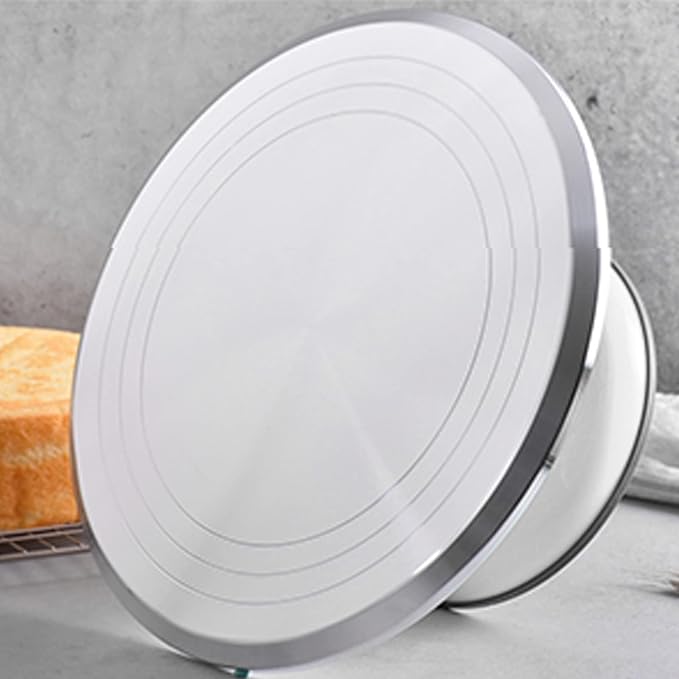 Fdit Cake Decorating Turntable, 10 Inch, Aluminum Alloy, Silent Bearing, Revolving Cake Stand, White