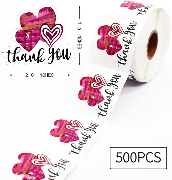 Littlefa Cute Heart Thank You Stickers,Handmade Sticker Label for Business, Online Retailers, Mail Envelopes, Packaging 500 PCS