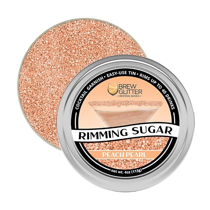 Brew Glitter - Peach Rimming Sugar (4oz, 1x Bar Tin) Cocktail Garnish for Mixed Drinks & Refreshments