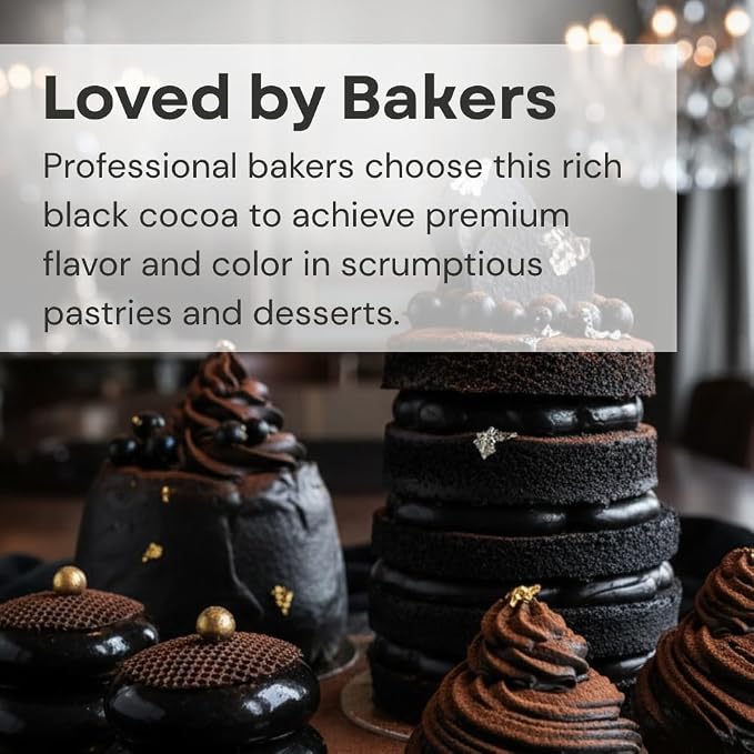 Black Cocoa Powder by Chefmaster, Extra Dark Dutch-Processed Cocoa Powder for Baking, Cookies, Cakes, & Icings; Rich Chocolate Flavor, All-Natural Dye Alternative, Unsweetened, 16 oz