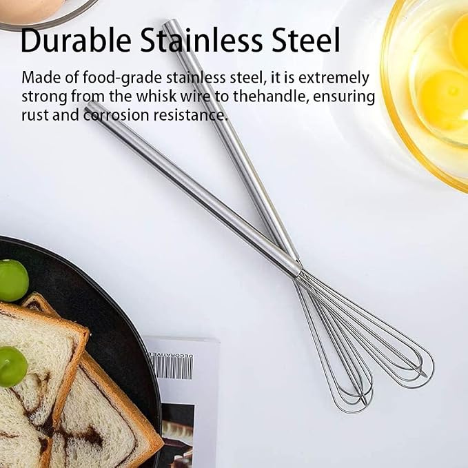Stainless Steel Mini Whisk Set of 2, Long-Handle Small Wire Whisk, Kitchen Cookware for Cooking, Whisking, Blending, 10.4inch