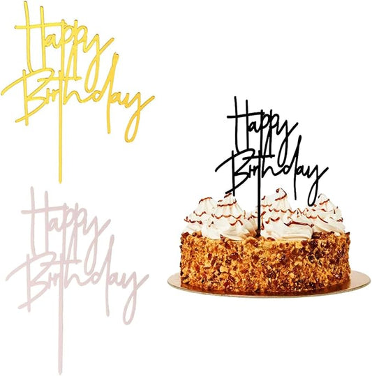 3 PCS Happy Birthday Acrylic Birthday Cake Toppers Decoration DIY Birthday Party Perfect Keepsake(Black,Gold,Pink）