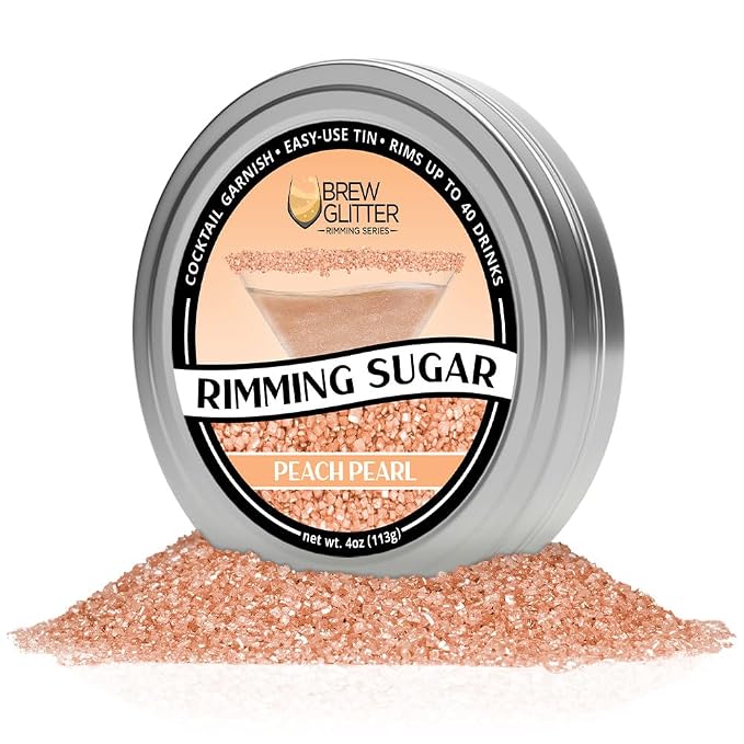 Brew Glitter - Peach Rimming Sugar (4oz, 1x Bar Tin) Cocktail Garnish for Mixed Drinks & Refreshments