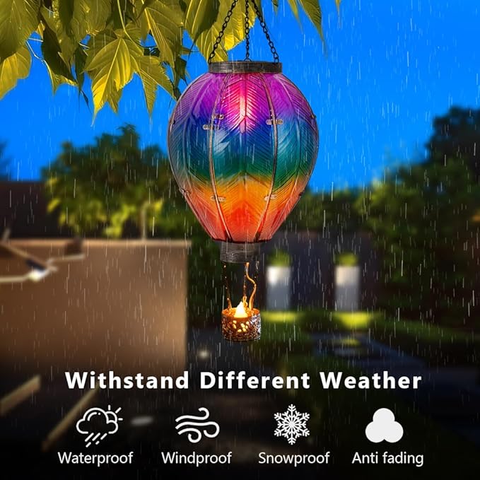 STARSOUL Extra Large Solar Hot Air Balloon Lantern with Flickering Flame, Hanging Solar Lantern Outdoor Waterproof, Hot Air Balloon Solar Light Decorations for Garden Yard Lawn Porch