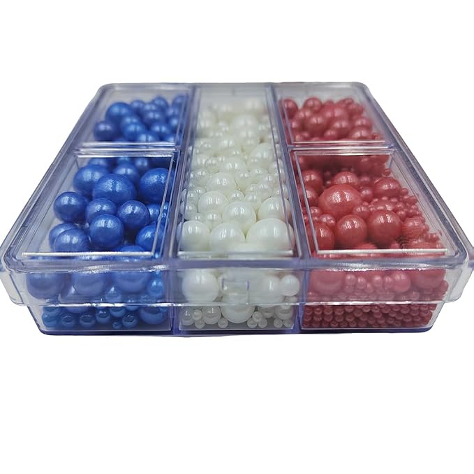 Red White and Blue Pearl Sprinkles for Baking, Patriotic Mix, Edible 4th of July Pearls for Cupcake Topper, Ice Cream, Cookie, Donuts, Cake Decorating (2mm, 4mm, 7mm, 10mm)